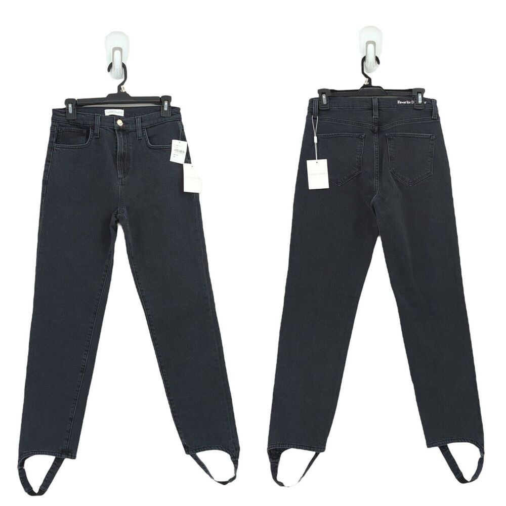 Favorite Daughter Women 26 Evelyn Stirrup Jeans Storm Black High Waist Slim NEW